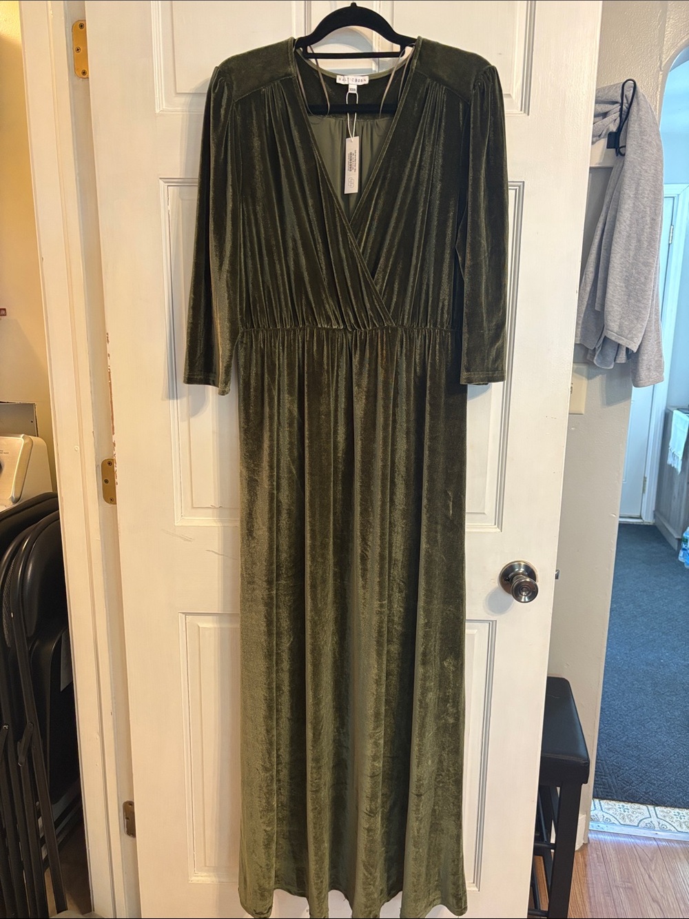 Baltic Born Olive Velvet Faux-Wrap Maxi Dress